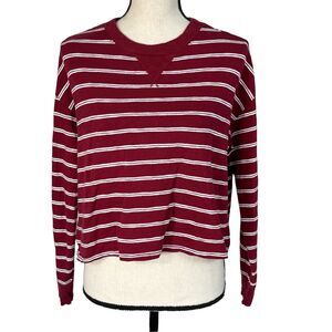 Hollister X-Small Cropped Tee-Shirt Top Striped Crew Neck Long Sleeve Oversized